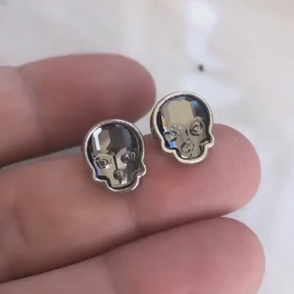 Pendientes calavera de cristal plata