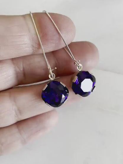 Pendientes colgantes de cristal morado real