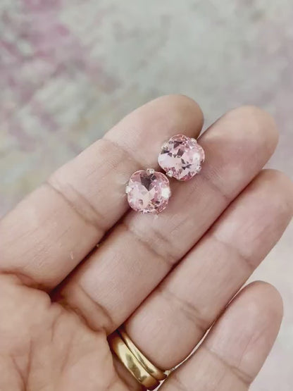 Pink crystal post earrings