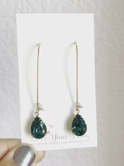 Boucles d'oreilles en cristal vert émeraude en forme de larme