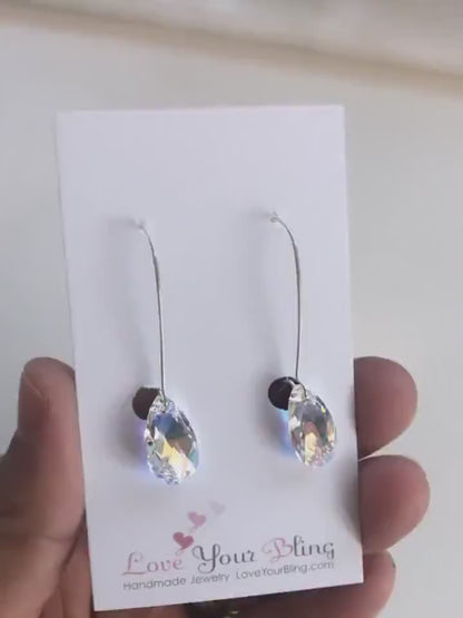 Long iridescent crystal teardrop earrings