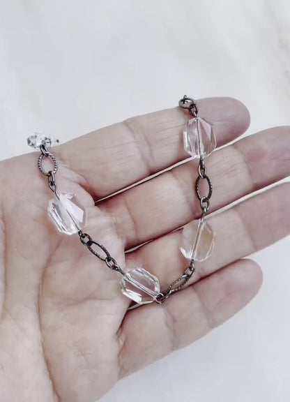 Clear crystal bracelet on gunmetal