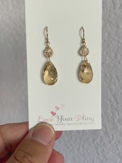 Pendientes colgantes de cristal dorado