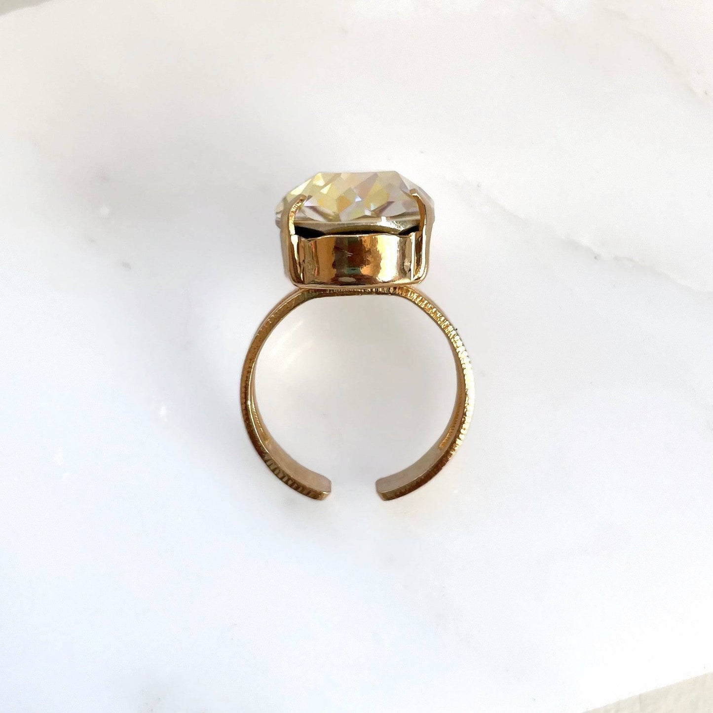 Iridescent crystal oval ring
