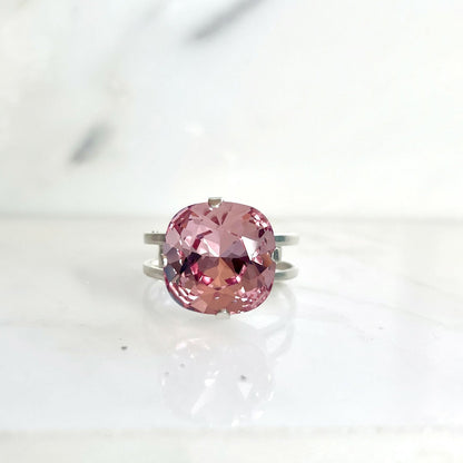 Anillo cuadrado cristal rosa claro