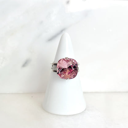 Bague cristal carrée rose clair