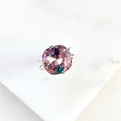 Bague cristal carrée rose clair