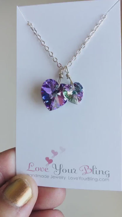 Two hearts necklace crystal necklace in light vitral