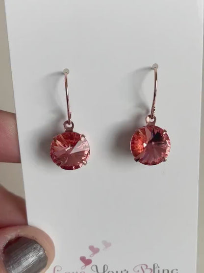 rose gold crystal earrings in peach