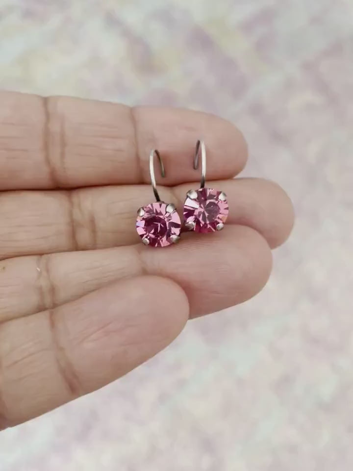Trendy pink crystal geometric gold plated alloy rhinestone geometric drop  dangle earrings for women - AQUASTREET - 4233339