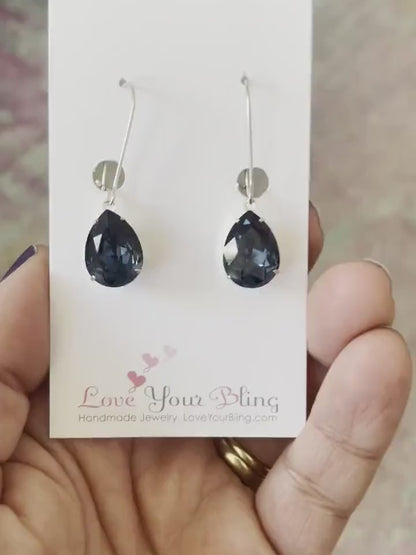 Pendientes colgantes de cristal azul marino