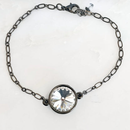 Clear crystal rivoli bracelet on gunmetal