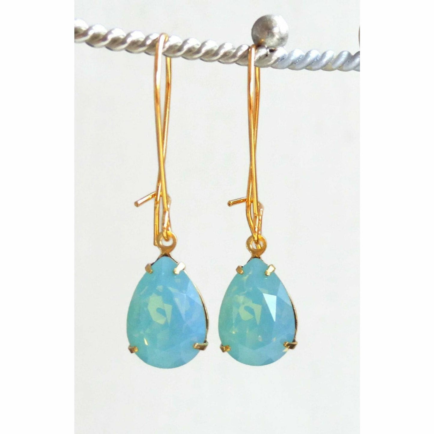 Mint opal pear crystal earrings