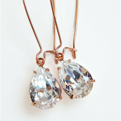 Clear crystal earrings on rose gold