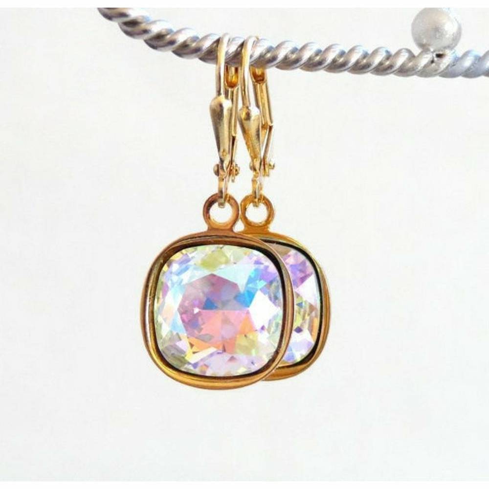 Rainbow square crystal earrings