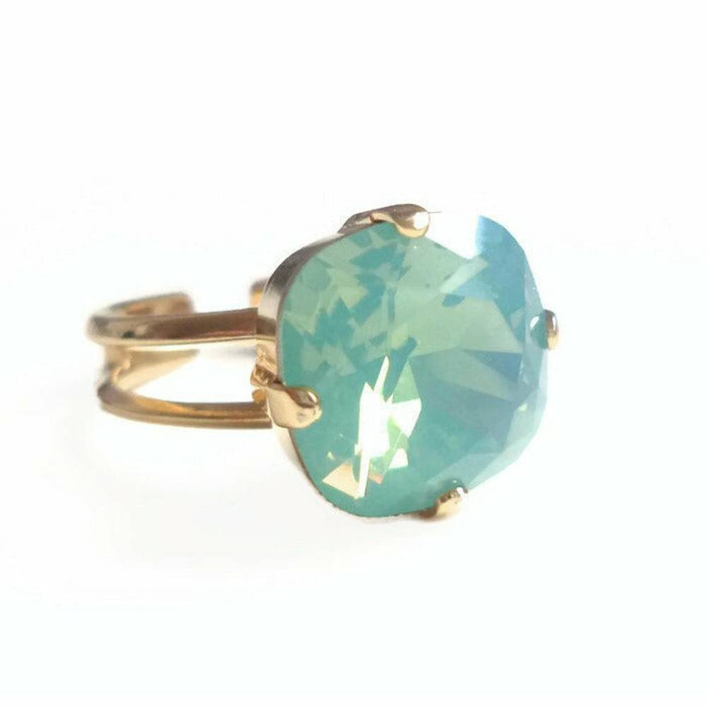 Mint pacific opal square stone crystal ring