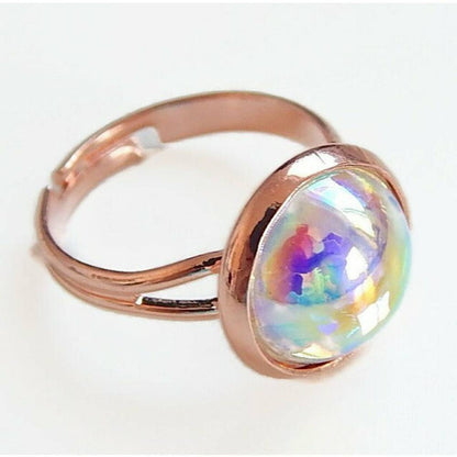 Bague bulle cristal sur or rose