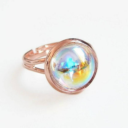 Bague bulle cristal sur or rose