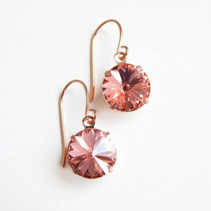 rose gold crystal earrings in peach