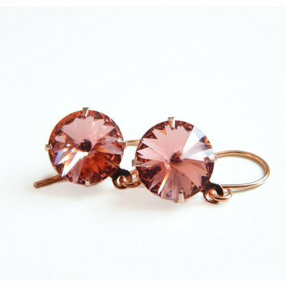 rose gold crystal earrings in peach