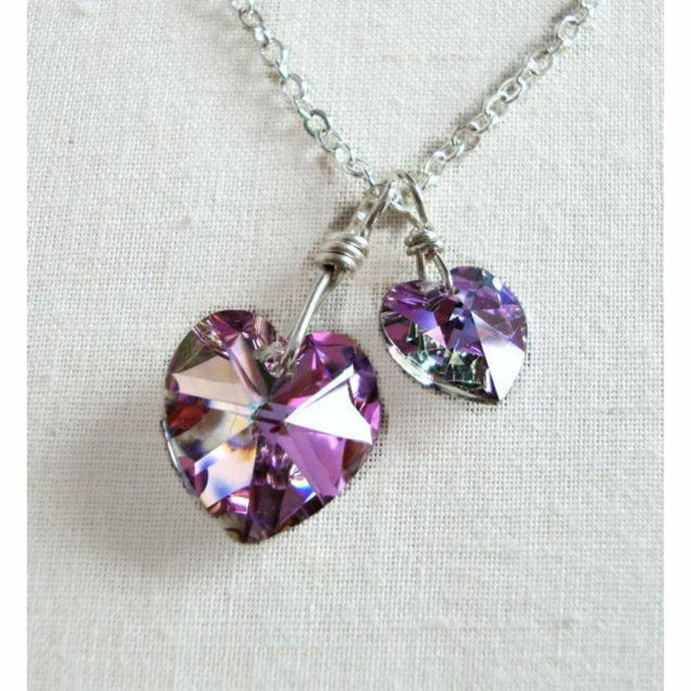 Two hearts necklace crystal necklace in light vitral