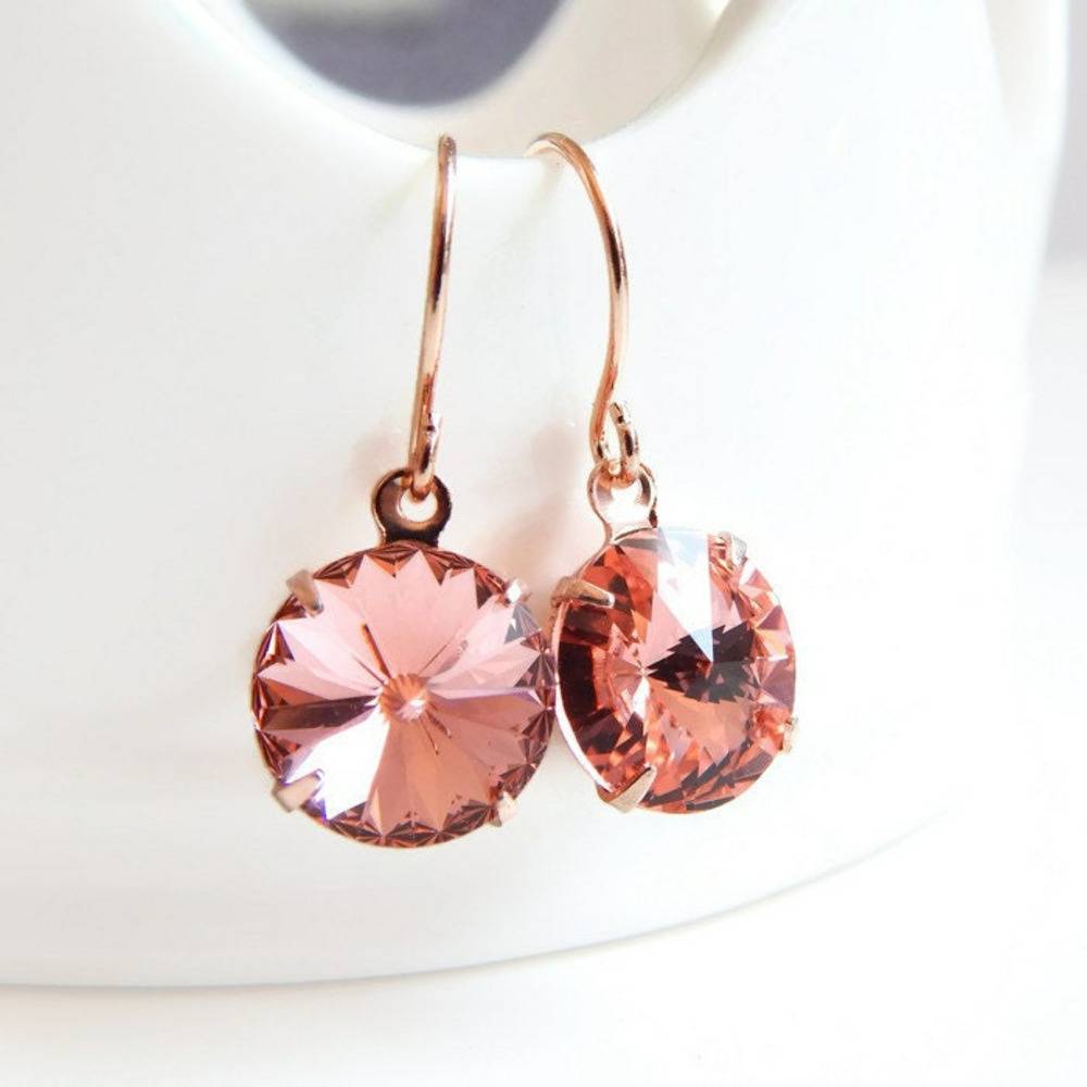 rose gold crystal earrings in peach