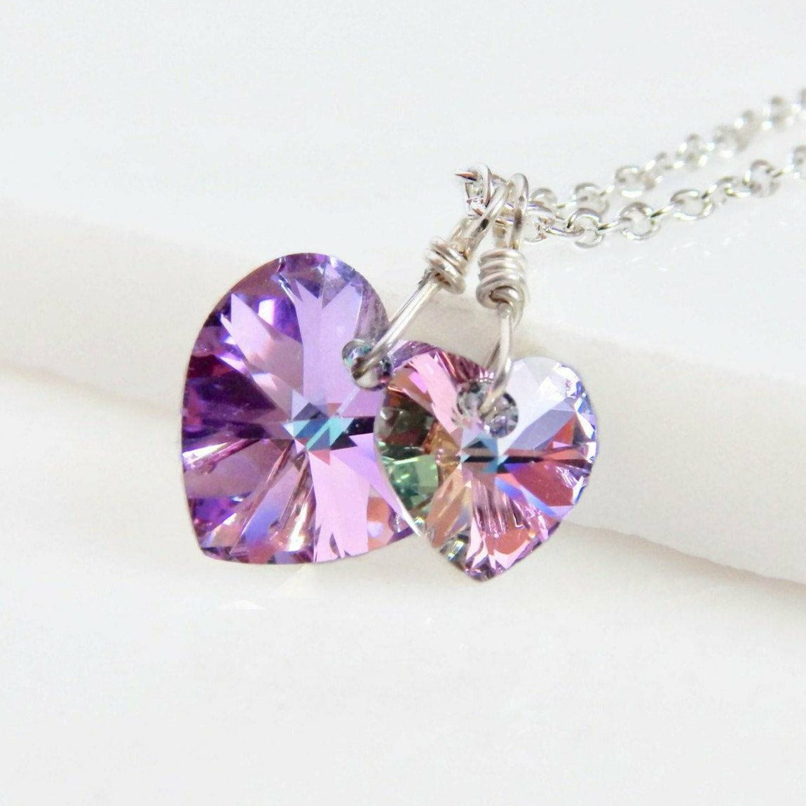 Two hearts necklace crystal necklace in light vitral