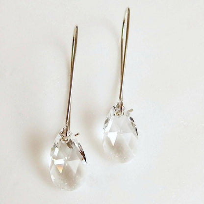 Long crystal teardrop earrings in clear