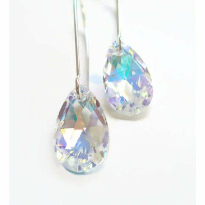 Long iridescent crystal teardrop earrings