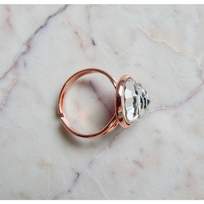 Bague cristal clair sur or rose