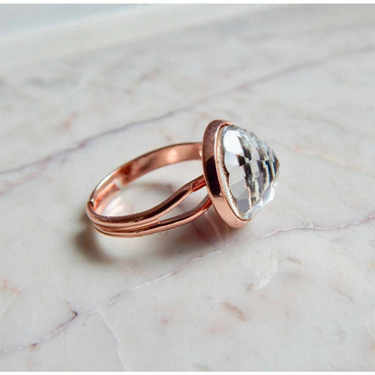 Bague cristal clair sur or rose