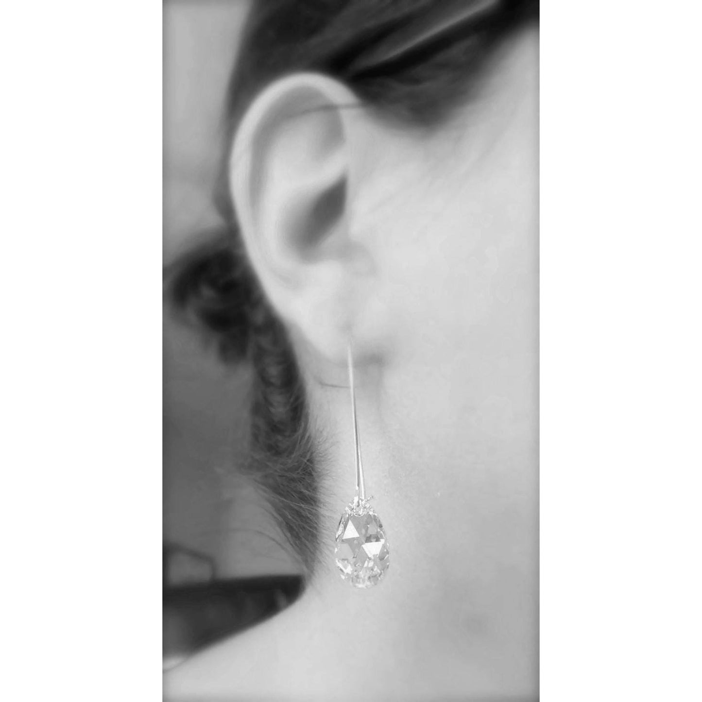 Long black teardrop crystal earrings