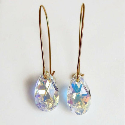 Boucles d'oreilles longues en forme de goutte de cristal irisé