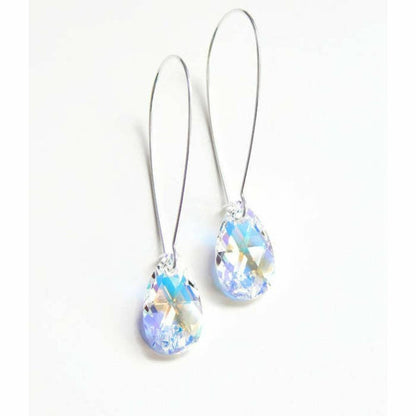 Long iridescent crystal teardrop earrings