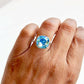 Iridescent turquoise blue square crystal ring