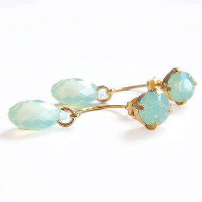 Sea foam green crystal ear jacket earrings