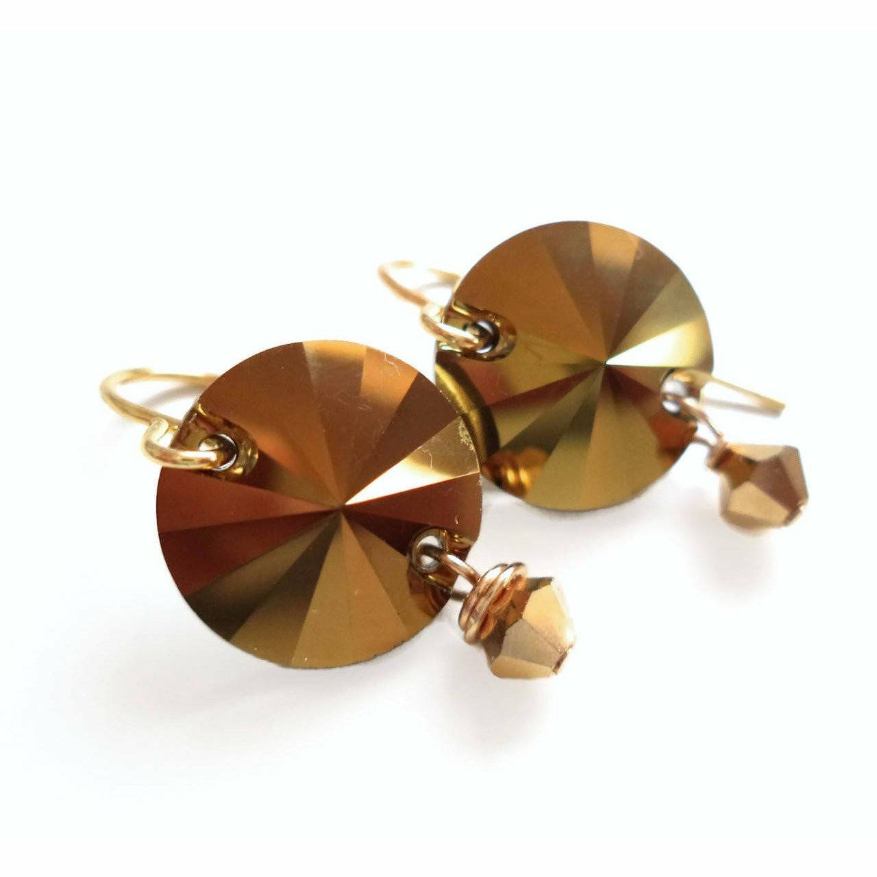 Gold Crystal Disc Earrings