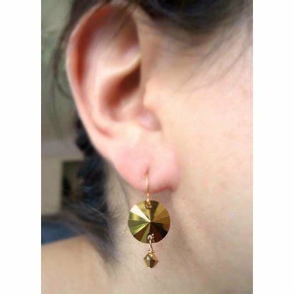 Gold Crystal Disc Earrings