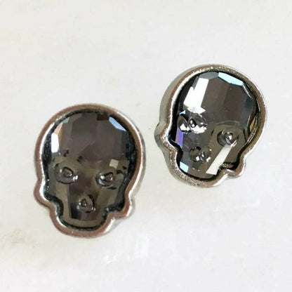 Silver crystal skull earrings