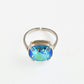 Iridescent turquoise blue square crystal ring