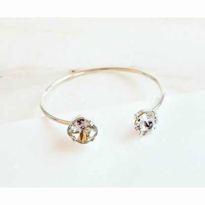 Bracelet manchette ouvert en argent et cristal clair