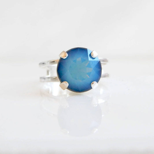 Blue opal ring with Swarovski Crystal