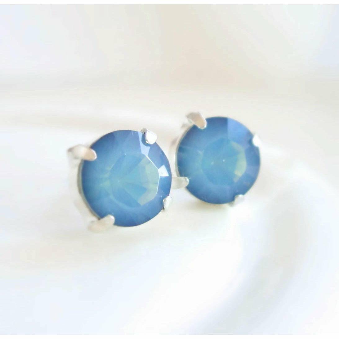 Blue opal round stud earrings