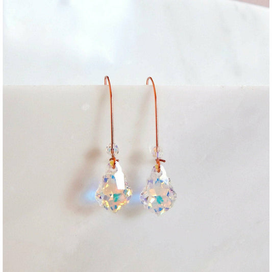 Iridescent crystal earrings on rose gold