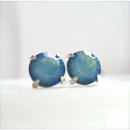 Boucles d'oreilles puces rondes opale bleue