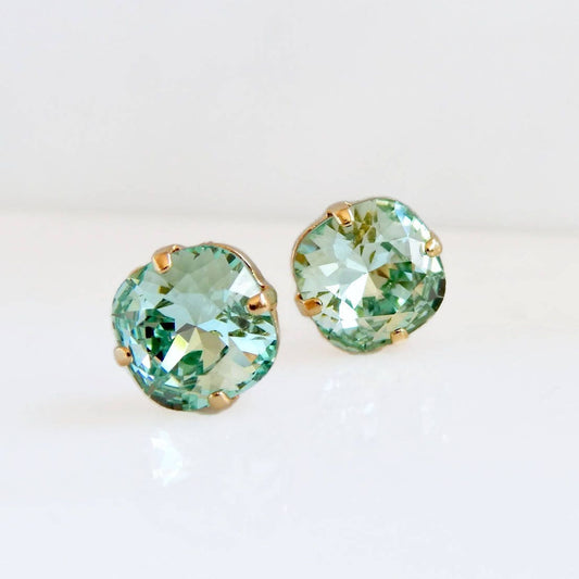 Mint green square crystal earrings