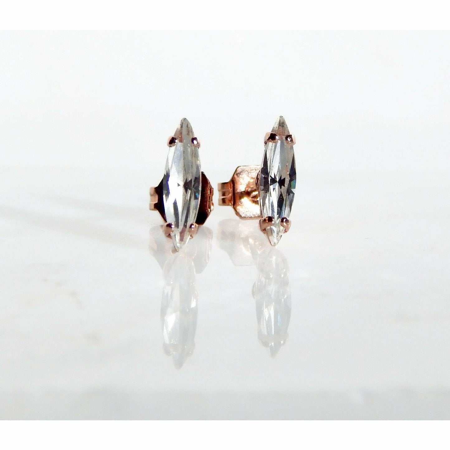 Tiny rose gold earrings with clear marquis crystals