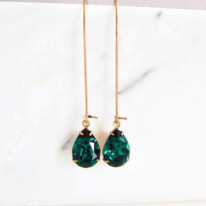 Boucles d'oreilles en cristal vert émeraude en forme de larme