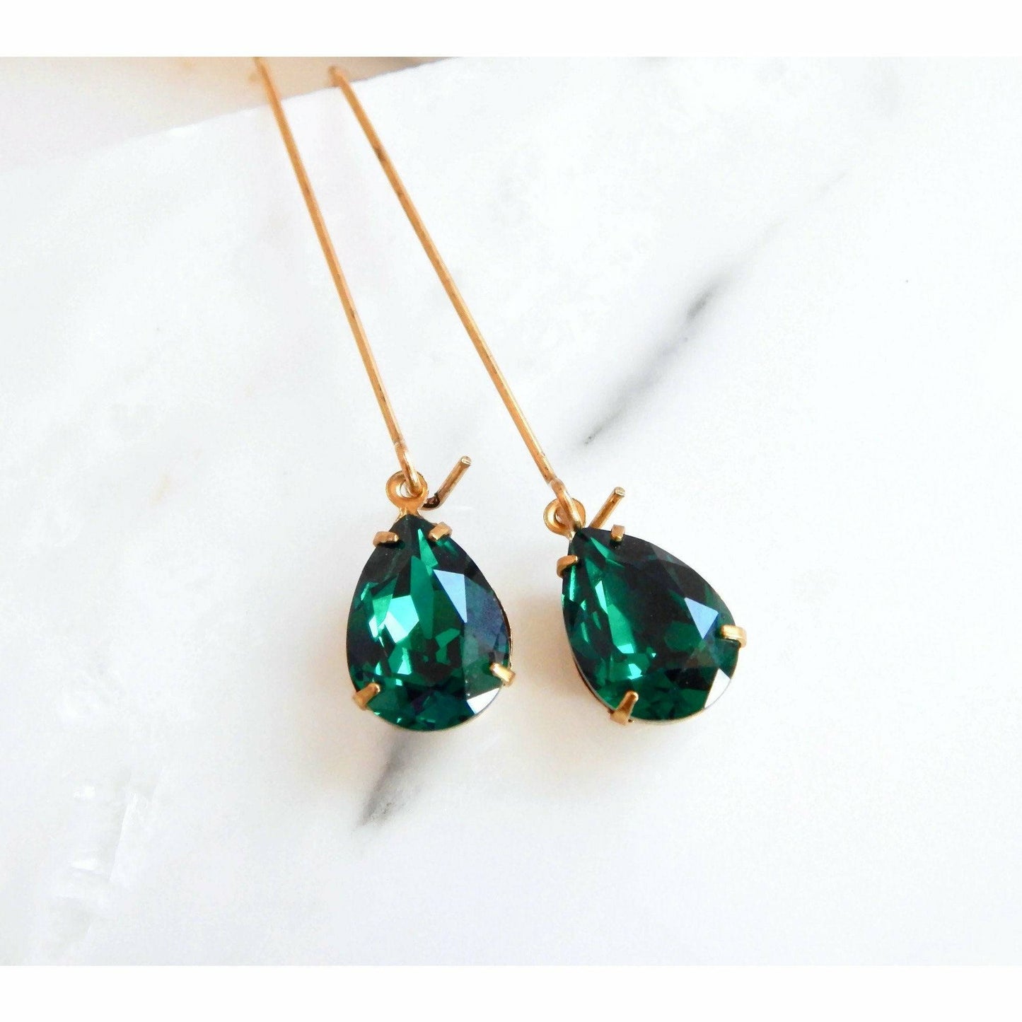 Teardrop emerald green crystal earrings
