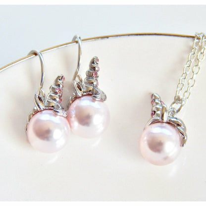 Collier perles et cristaux licorne rose